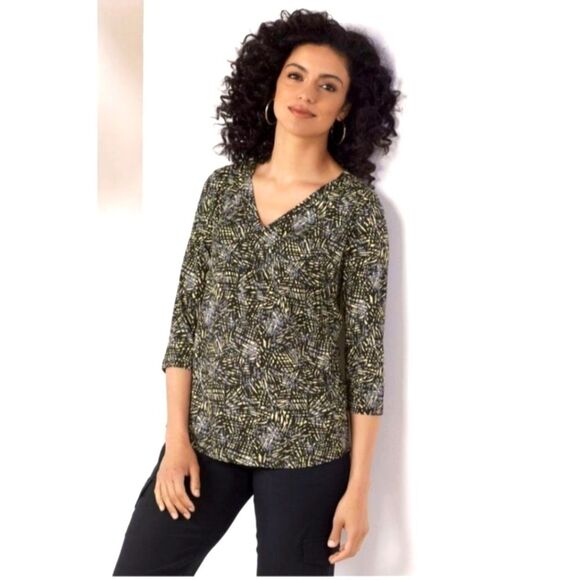 Soft Surroundings LG Stretch Knit V Neck Go Lively Traverse Travel Career Top Lg - Picture 1 of 8